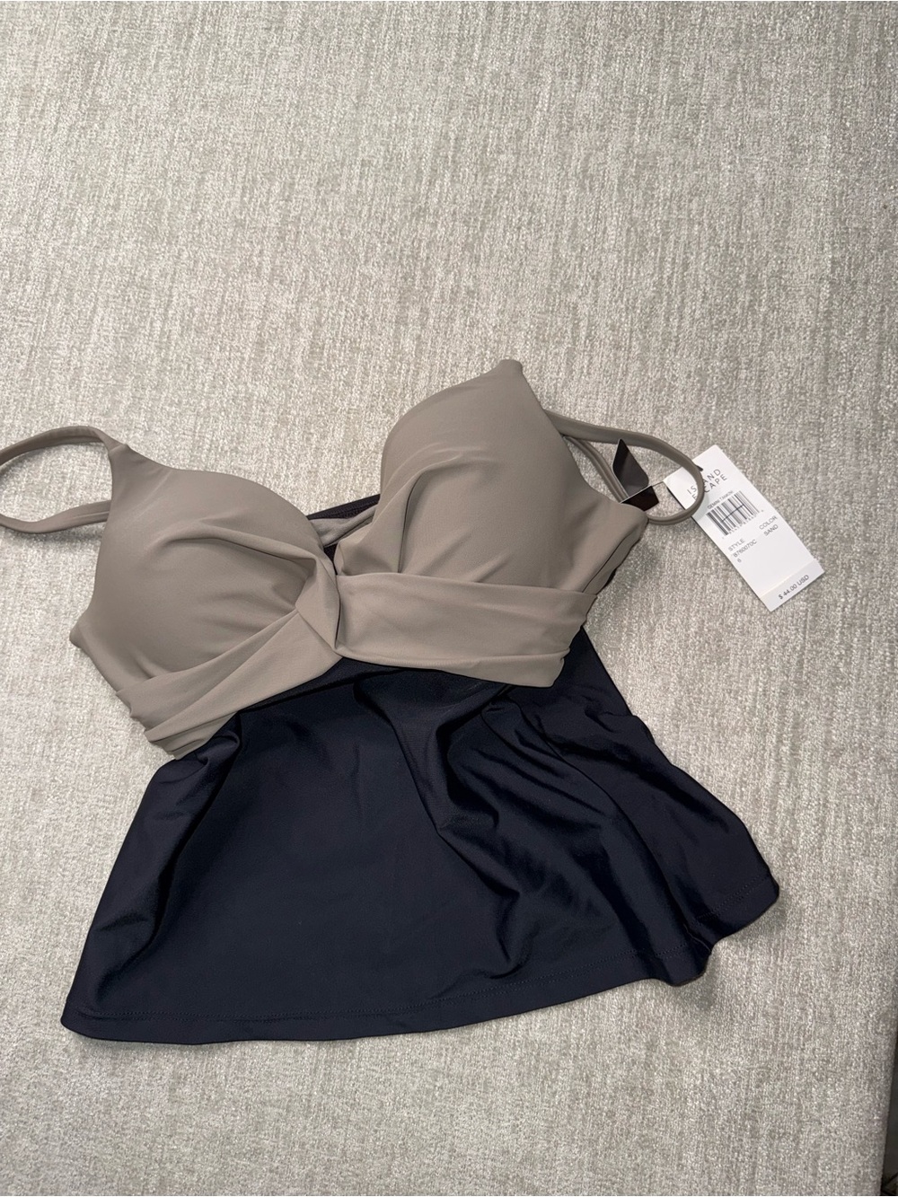 Women’s Island Escape Two-Tone Tankini Swim Top — Taupe & Black NWT